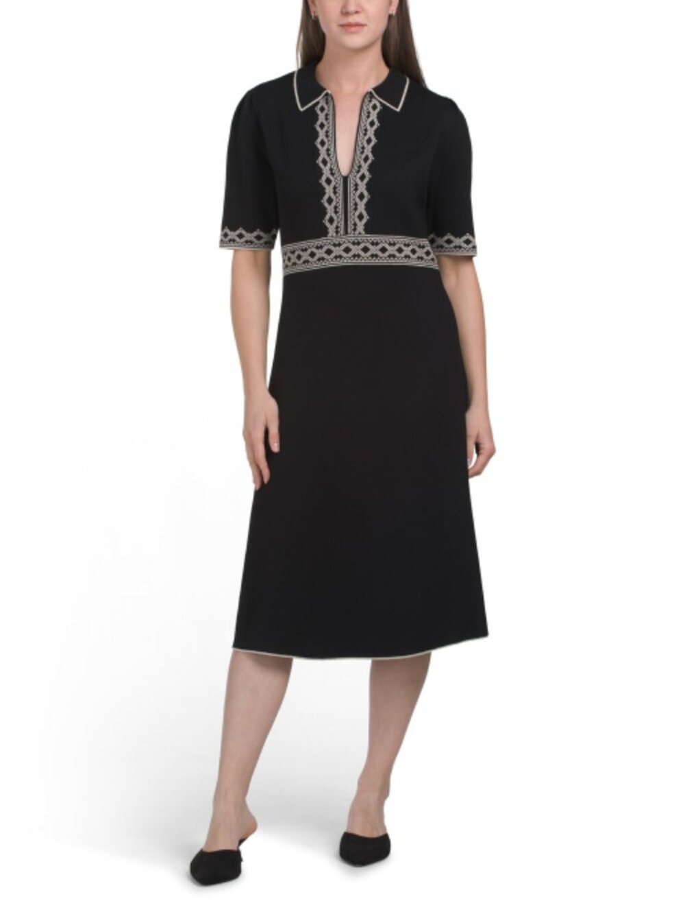 MAX STUDIO Short Sleeve Border Sweater Dress, Wine or Black, size XS, S